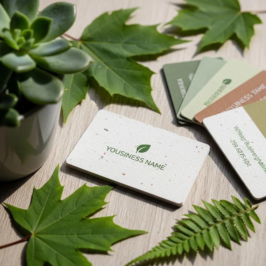 Eco-friendly business cards made from recycled paper with natural elements